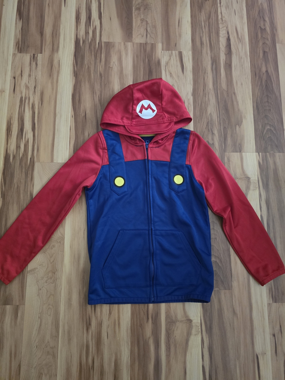 jumping beans Red and Blue Mario Hoodie with Yellow Buttons
